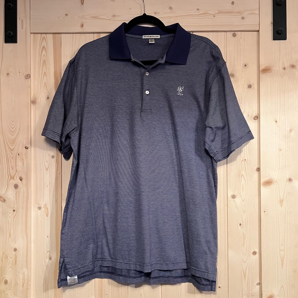 Peter Millar Men’s Navy‎ Blue White Striped Golf Polo Shirt Short Sleeve Large